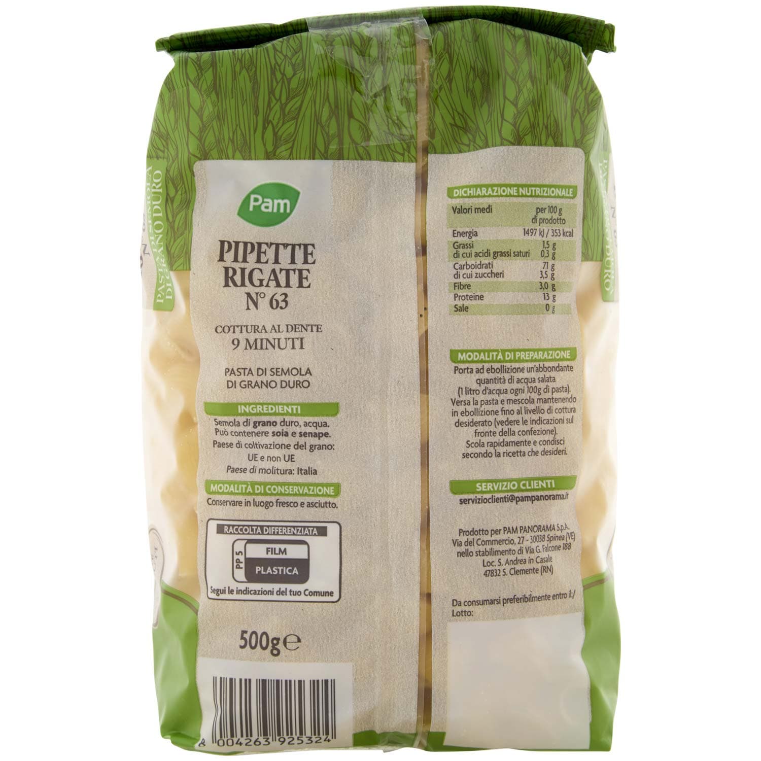 PAM Pipette Rigate N° 63 Pasta di Semola di Grano Duro 500 g – immagine 4
