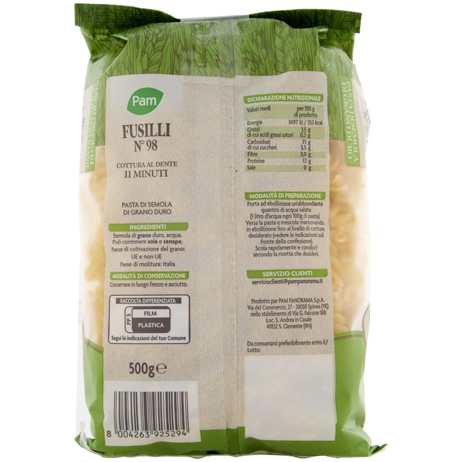 PAM Fusilli N° 98 Pasta di Semola di Grano Duro 500 g – immagine 4