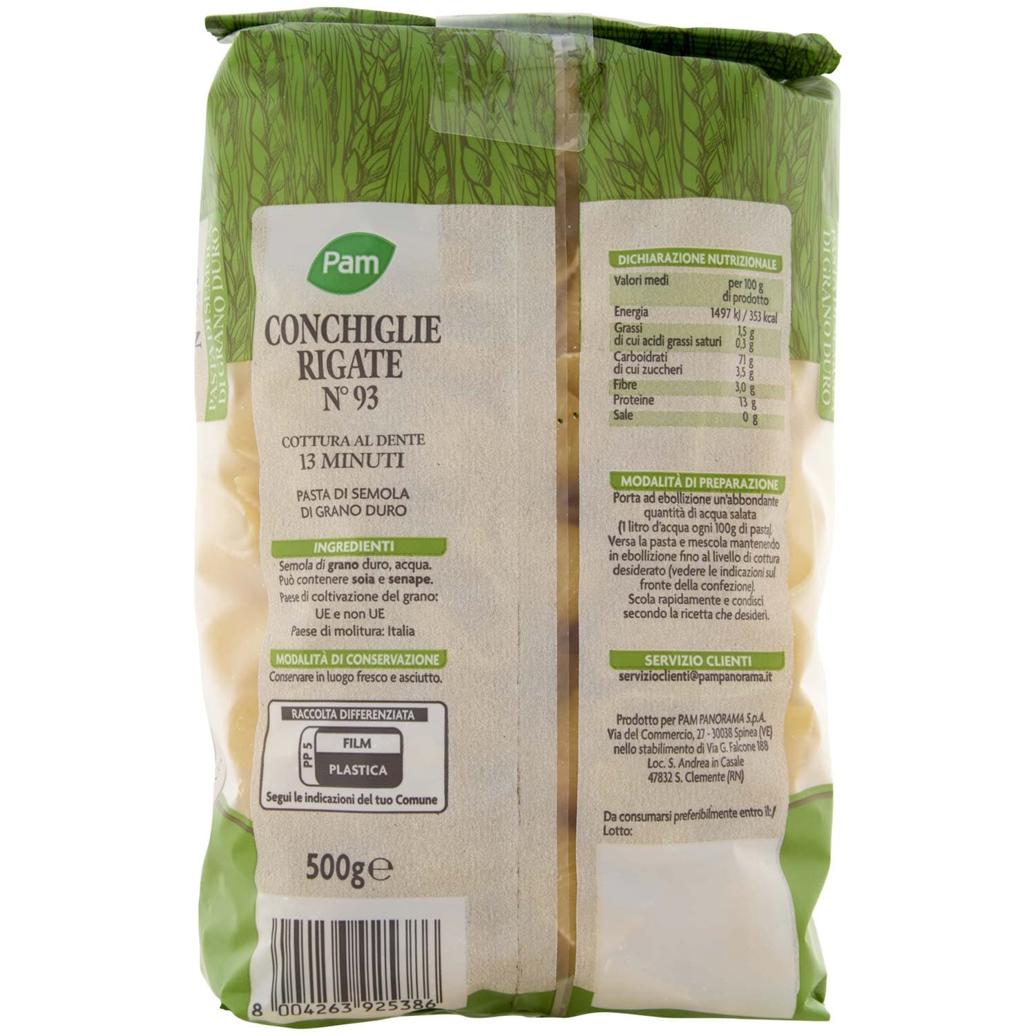 PAM Conchiglie Rigate N° 93 Pasta di Semola di Grano Duro 500 g – immagine 4