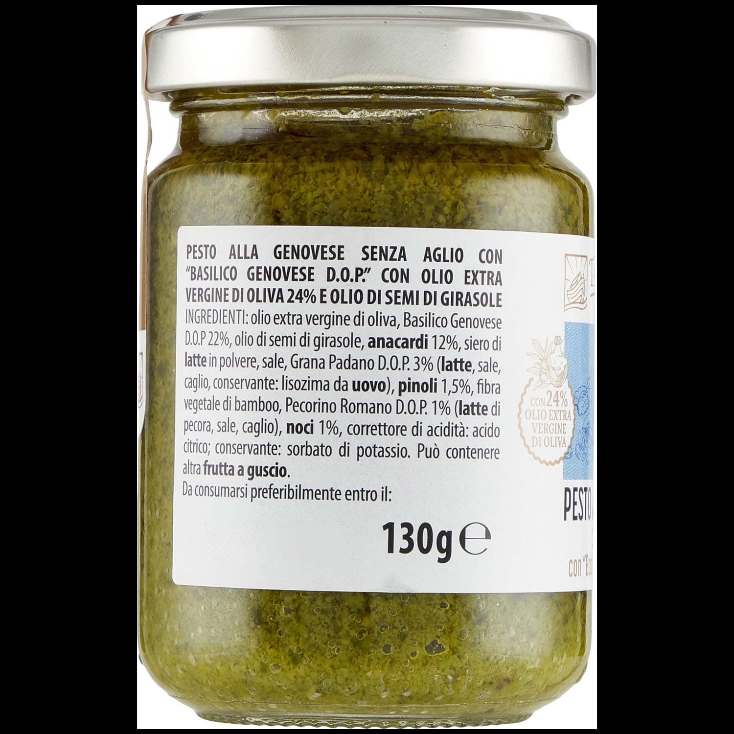 TESORI DELL'ARCA Pesto alla Genovese Senza Aglio con " Basilico Genovese D.O.P." 130 g – immagine 3