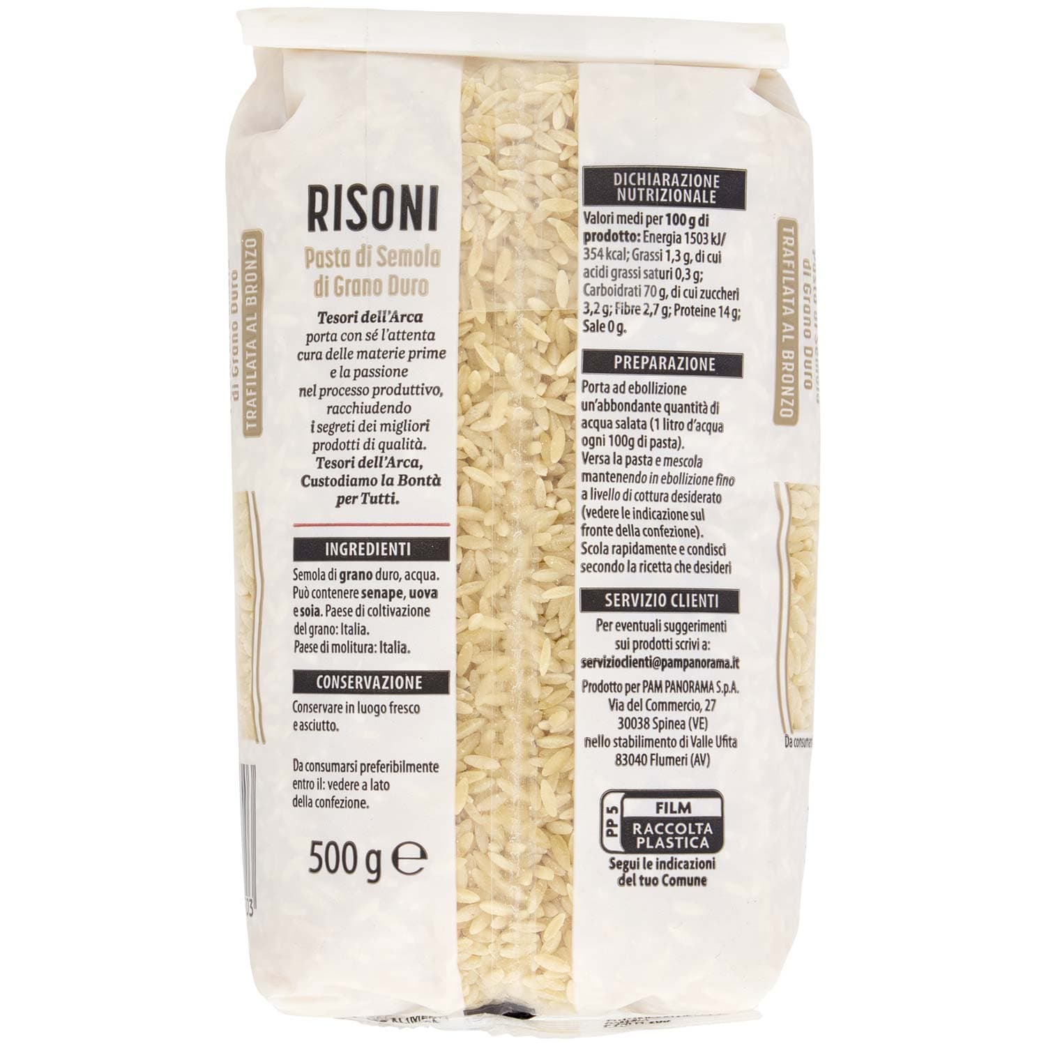 TESORI DELL'ARCA Pasta di Semola di Grano Duro Risoni 500 g – immagine 4