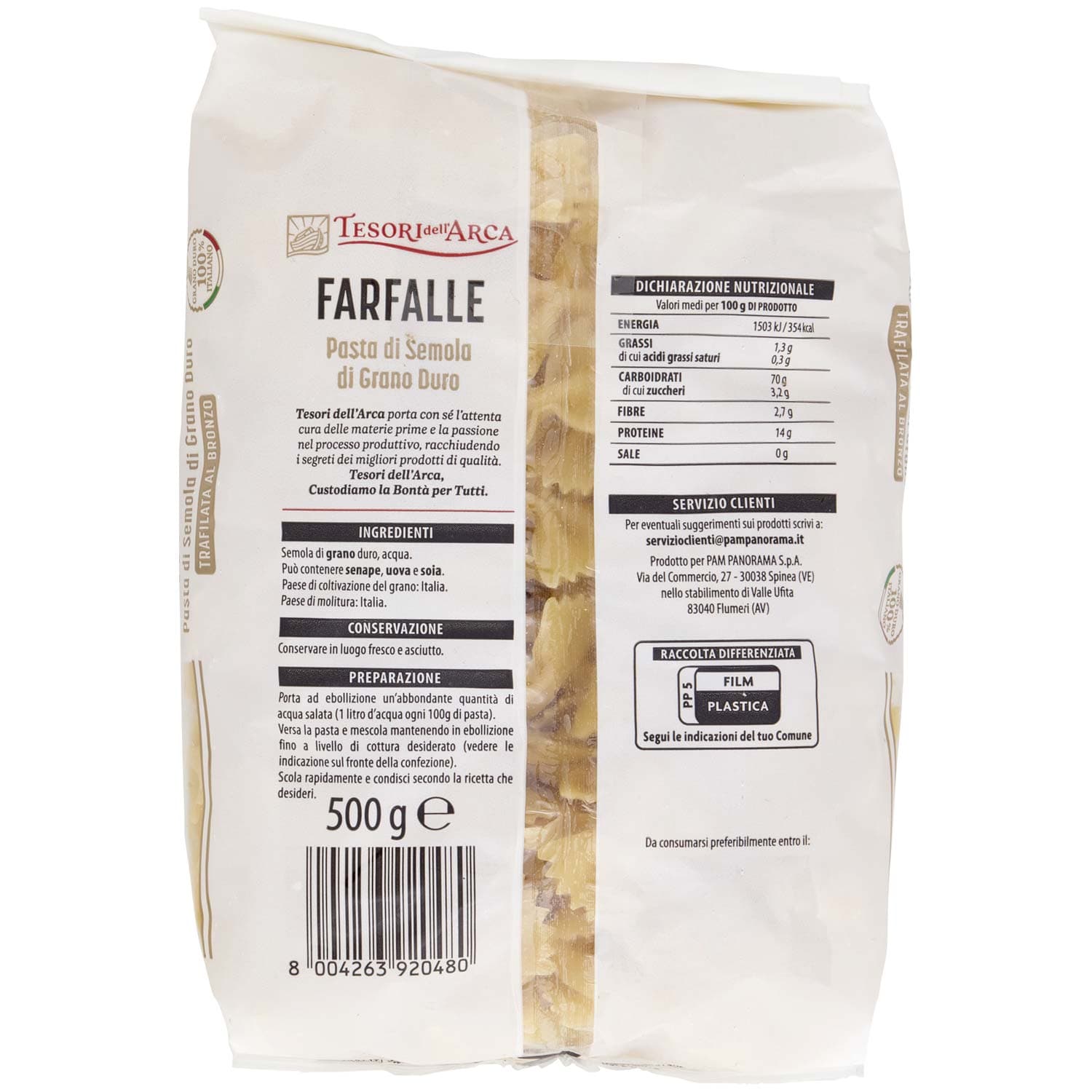 TESORI DELL'ARCA Pasta di Semola di Grano Duro Farfalle 500 g – immagine 4