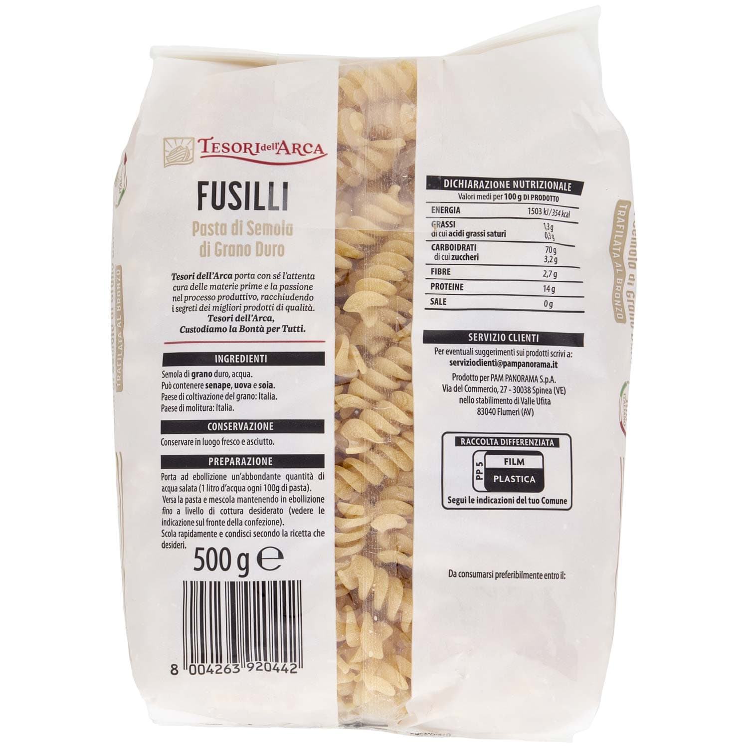 TESORI DELL'ARCA Pasta di Semola di Grano Duro Fusilli 500 g – immagine 4