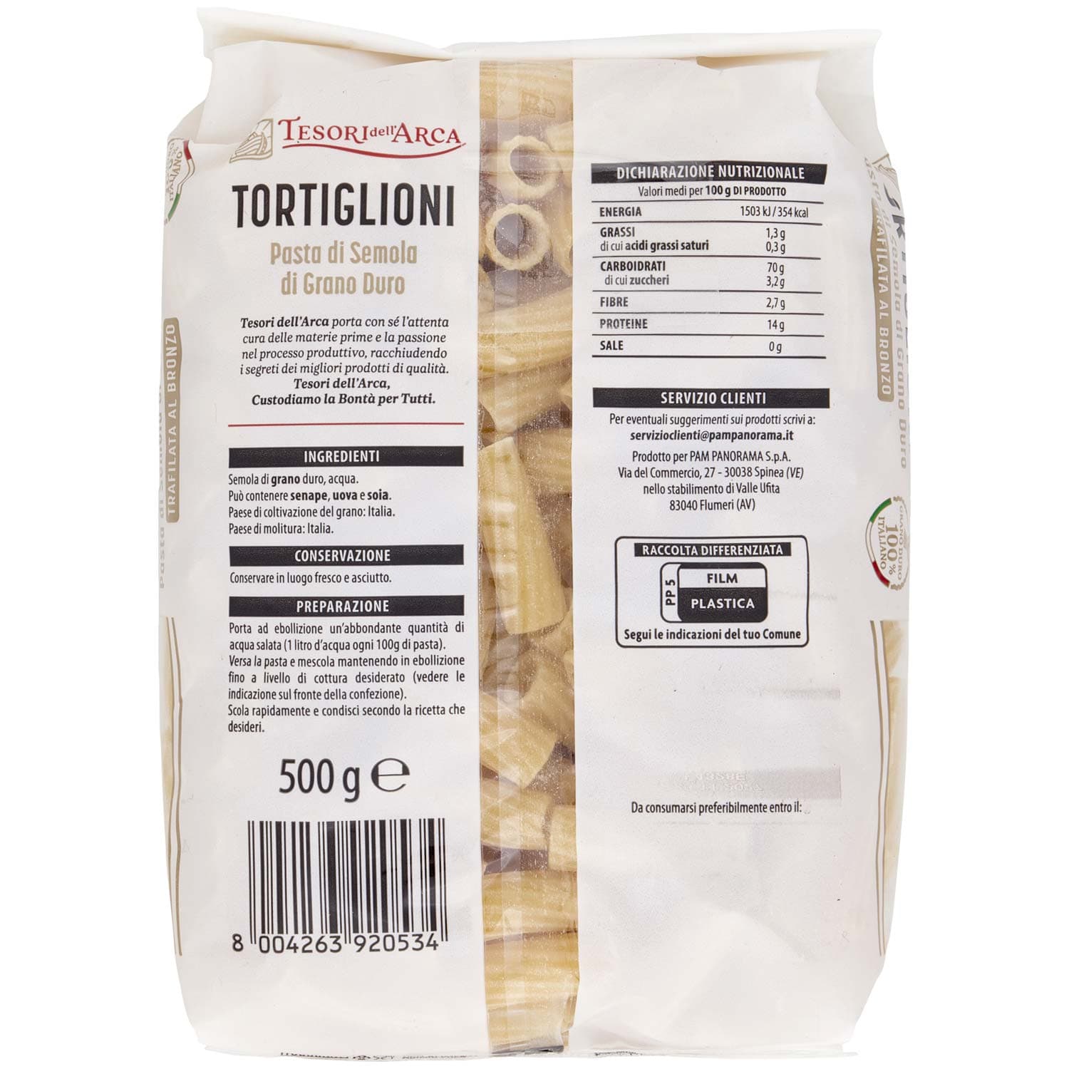 TESORI DELL'ARCA Pasta di Semola di Grano Duro Tortiglioni 500 g – immagine 4