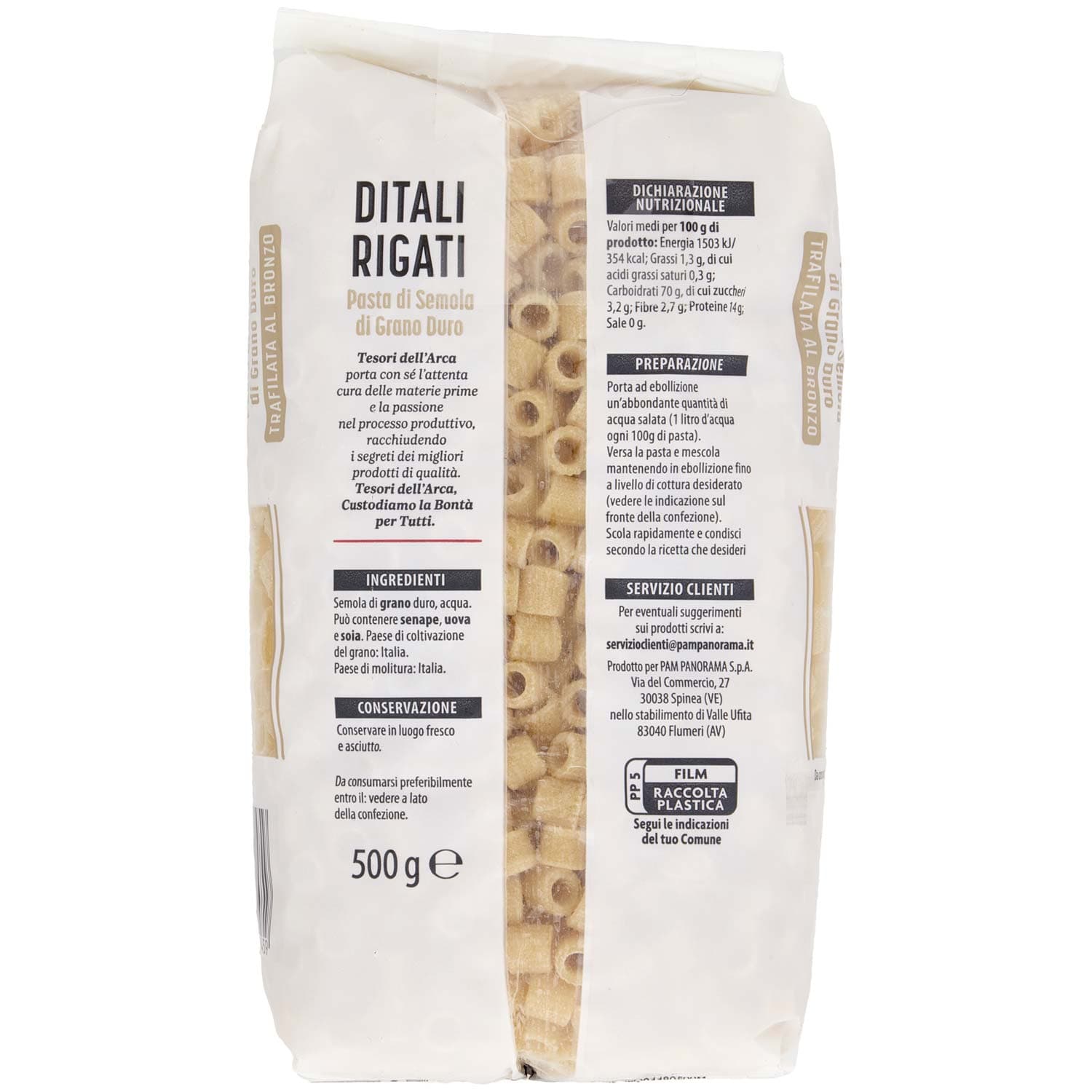 TESORI DELL'ARCA Pasta di Semola di Grano Duro Ditali Rigati 500 g – immagine 4