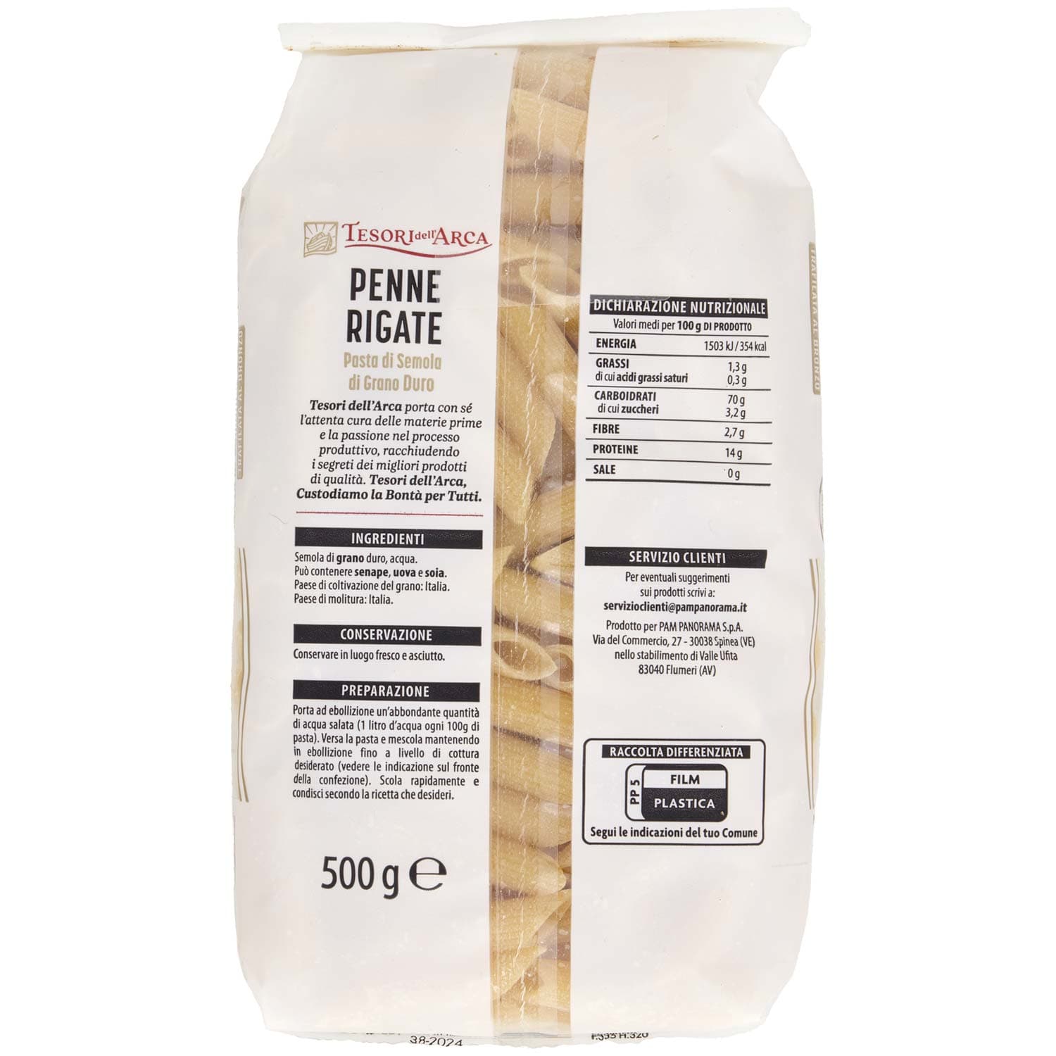 TESORI DELL'ARCA Pasta di Semola di Grano Duro Penne Rigate 500 g – immagine 4