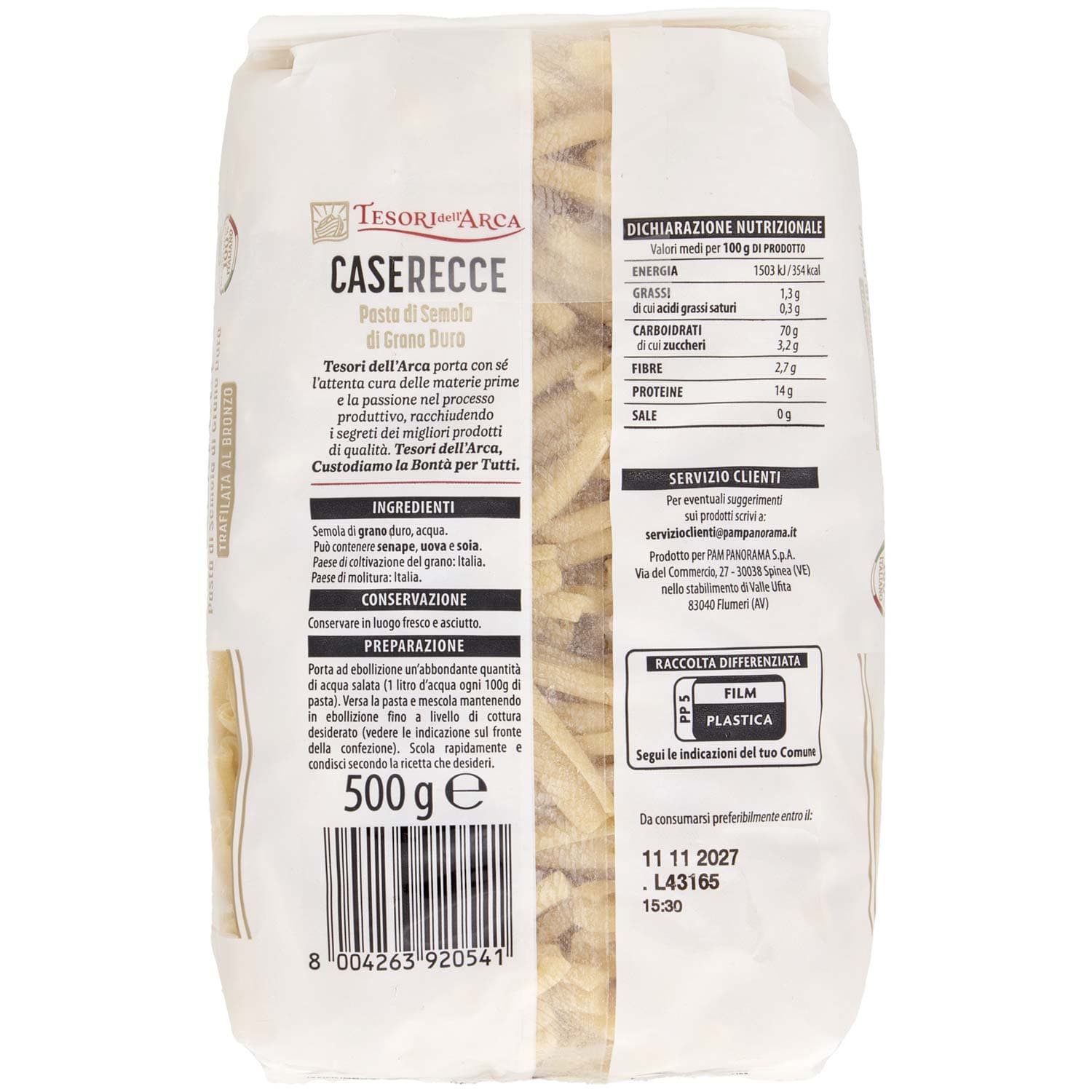 TESORI DELL'ARCA Pasta di Semola di Grano Duro Caserecce 500 g – immagine 4