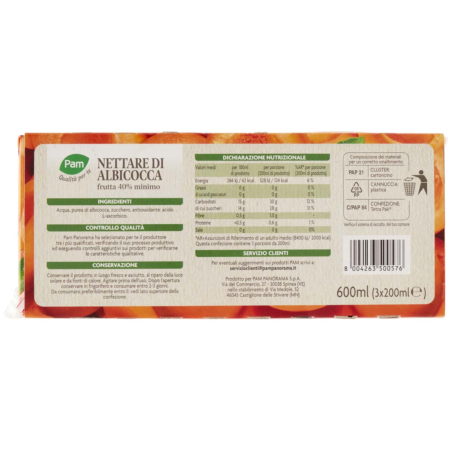 PAM PANORAMA Succo e Polpa di Albicocca 600 ml (200ml x 3) – immagine 4