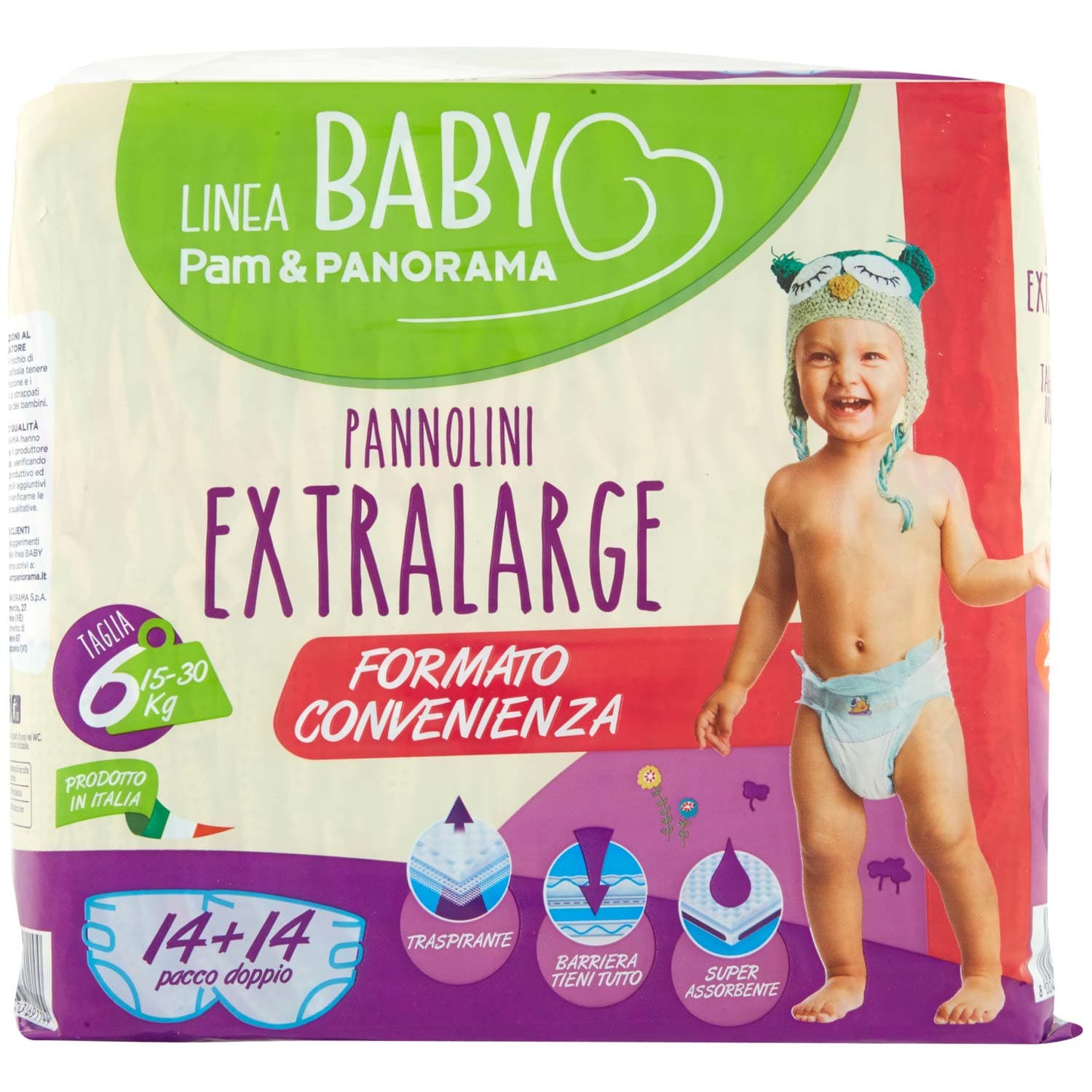 PAM PANORAMA Linea Baby Pannolini Extralarg Taglia 6 15-30 kg 14+14 pz – immagine 2
