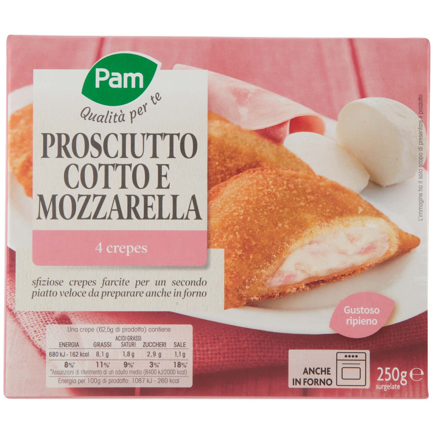 PAM Qualità per te Prosciutto Cotto e Mozzarella 4 crepes surgelate 4 x 62,5 g – immagine 2