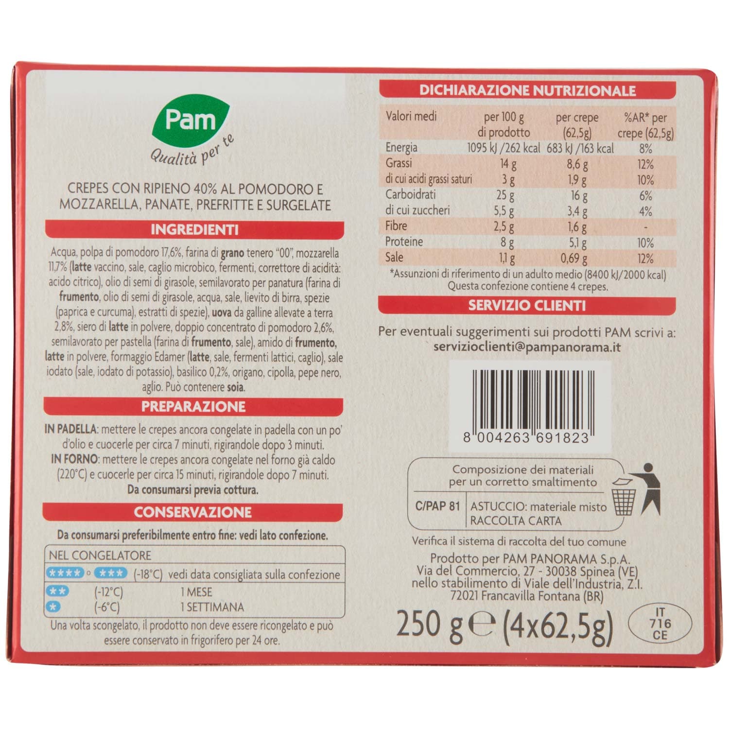 PAM Qualità per te Pomodoro e Mozzarella 4 crepes surgelate 4 x 62,5 g – immagine 4
