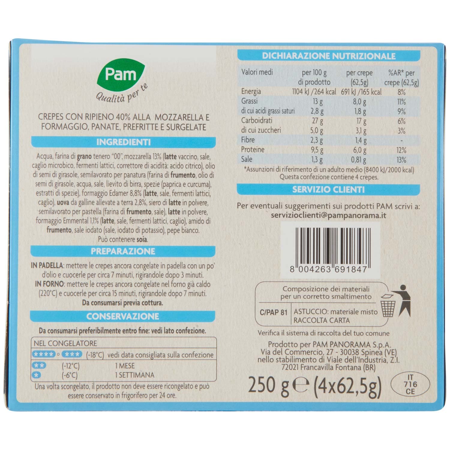 PAM Qualità per te Formaggio e Mozzarella 4 crepes surgelate 4 x 62,5 g – immagine 4