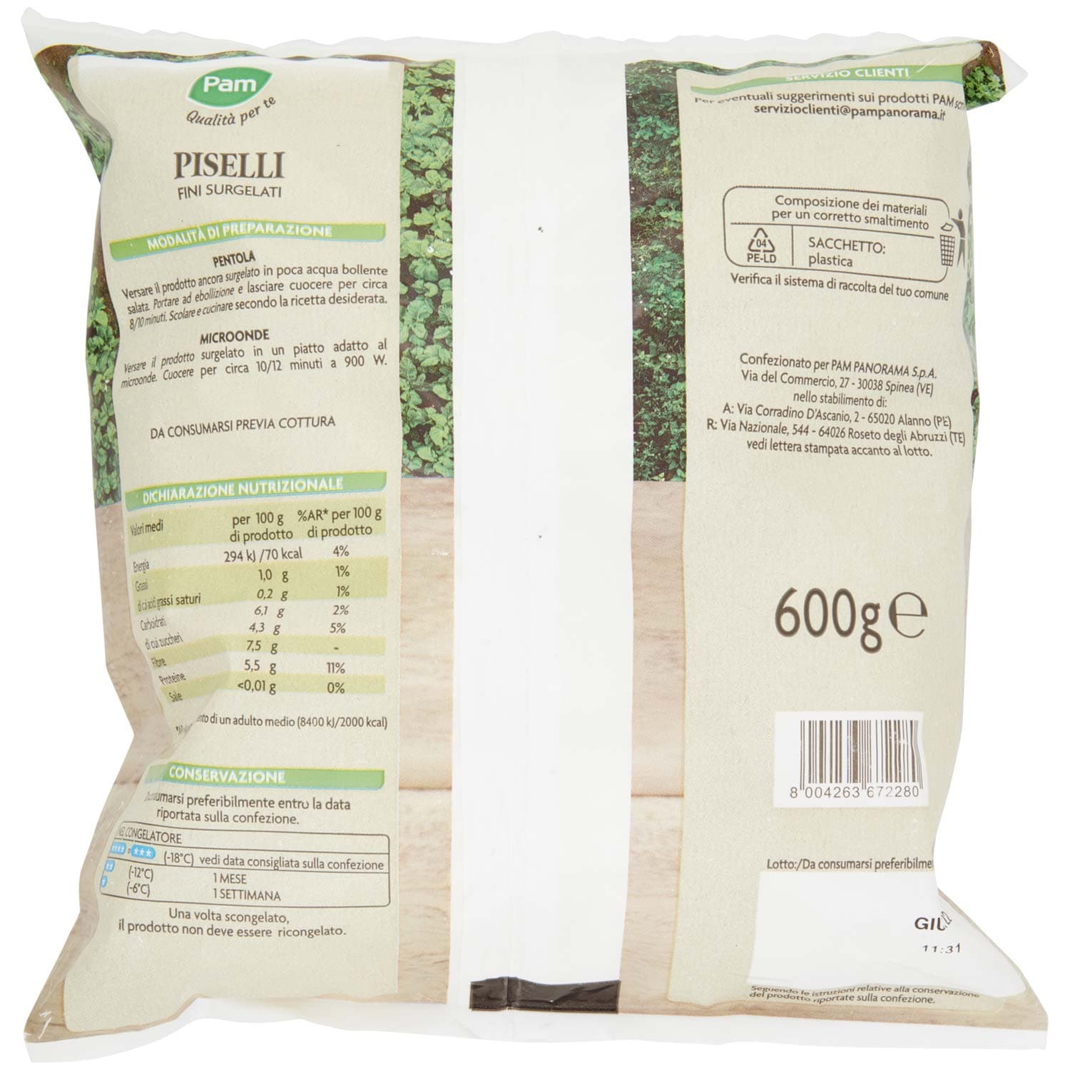 PAM PANORAMA Piselli Fini surgelati 600 g – immagine 4