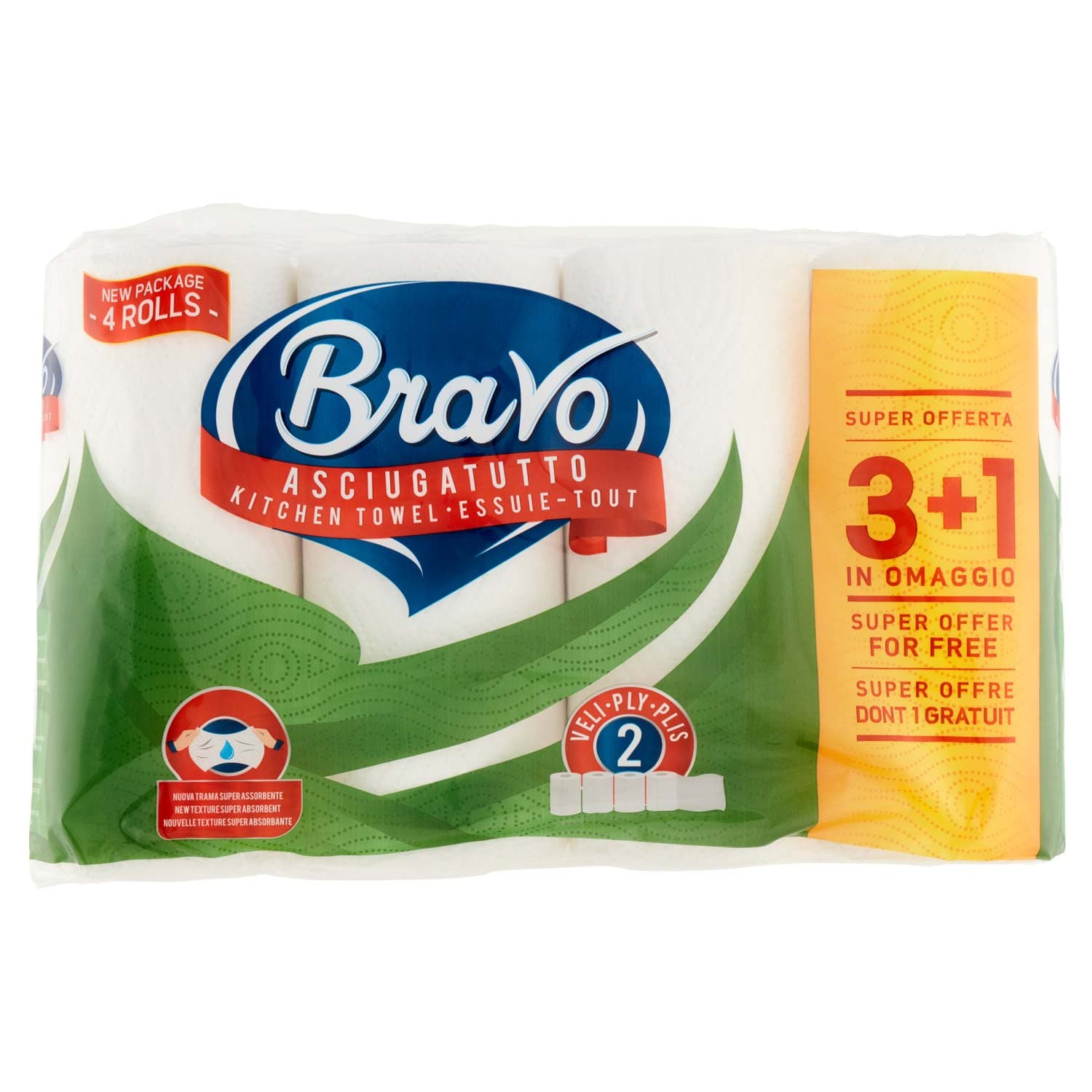 Asciugatutto 4 rotoli 2 veli pura cellulosa 100% bianco – immagine 2