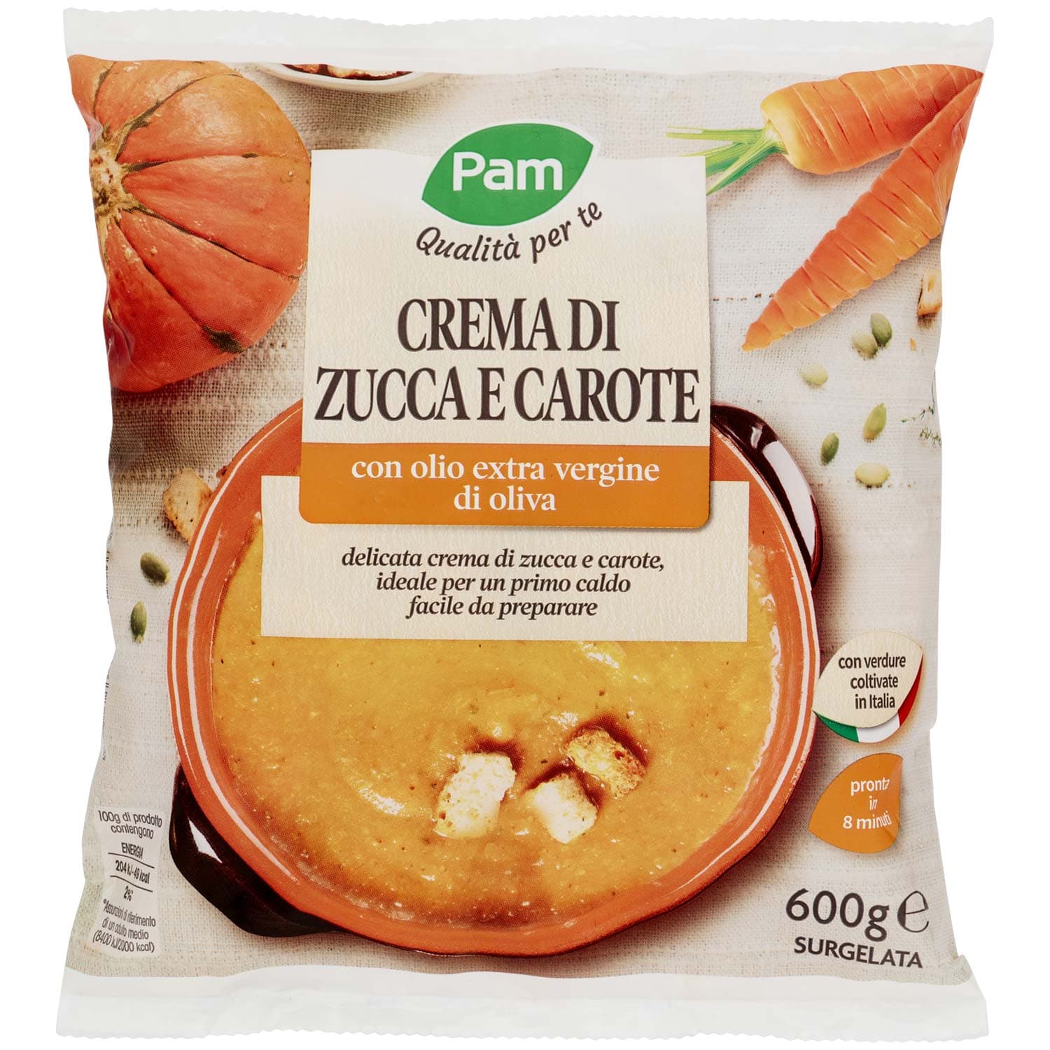 PAM Qualità per te Crema di Zucca e Carote con olio extra vergine di oliva Surgelata 600 g – immagine 2