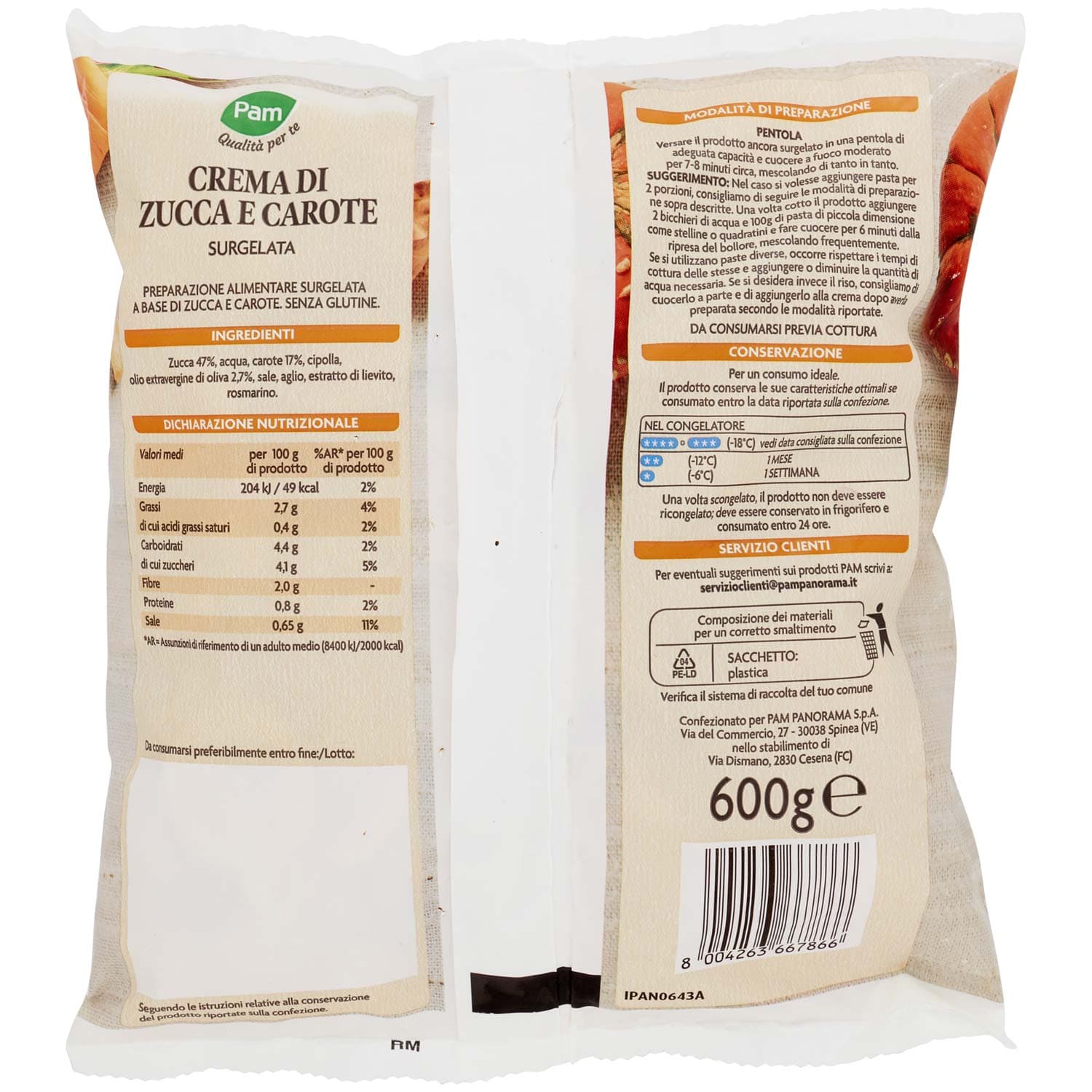 PAM Qualità per te Crema di Zucca e Carote con olio extra vergine di oliva Surgelata 600 g – immagine 4