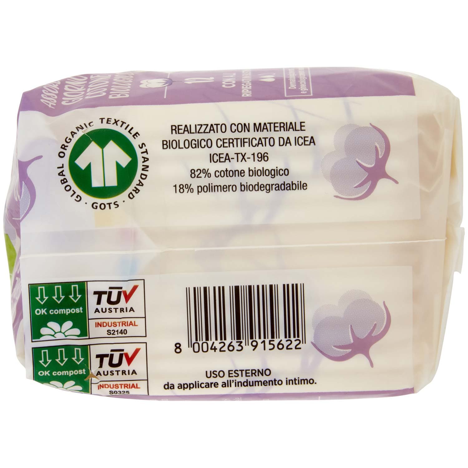ARKALIA BIO Assorbenti Giorno Cotone Biologico con Ali Ripiegati in Bustina 12 pz – immagine 3