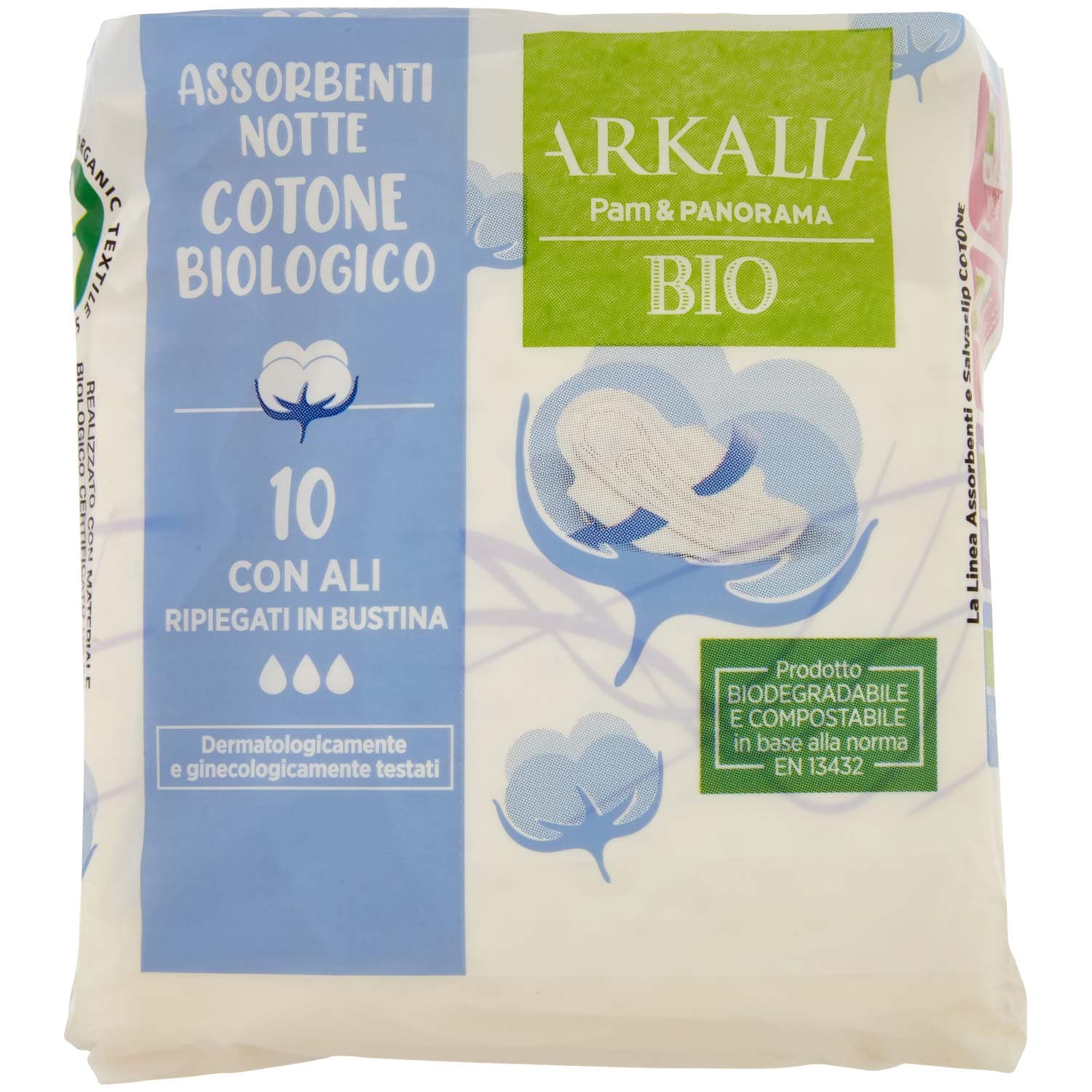 ARKALIA BIO Assorbenti Notte Cotone Biologico con Ali Ripiegati in Bustina 10 pz – immagine 2