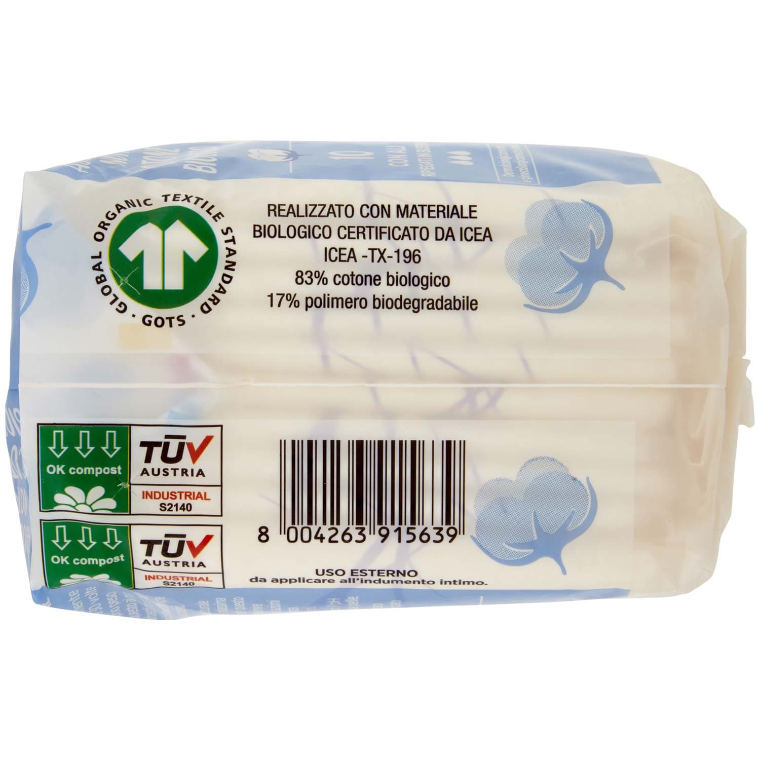 ARKALIA BIO Assorbenti Notte Cotone Biologico con Ali Ripiegati in Bustina 10 pz – immagine 3