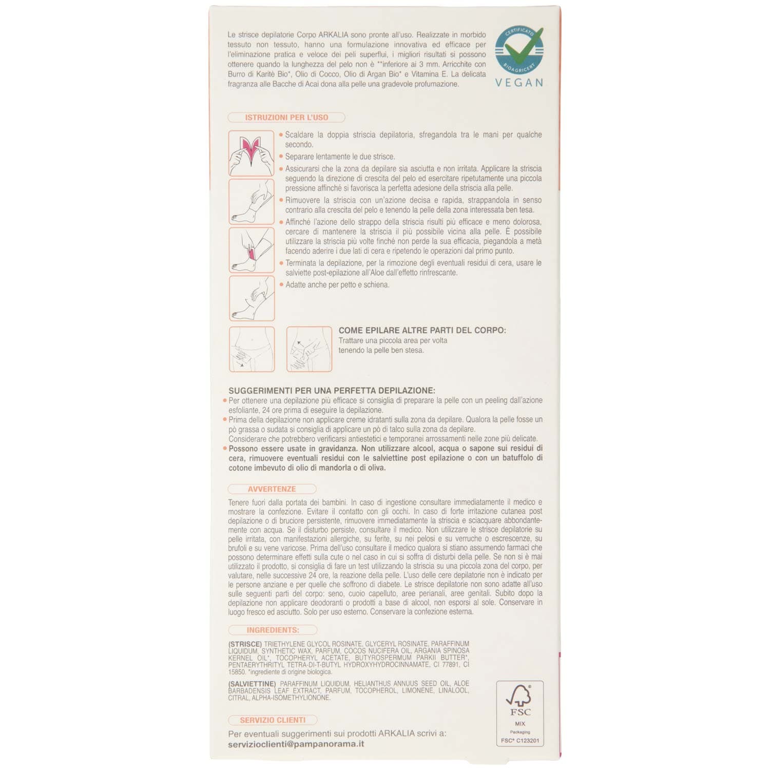 ARKALIA Strisce Depilatorie Corpo Pelli Normali 16 pz + 2 Salviettine Post Depilazione – immagine 4