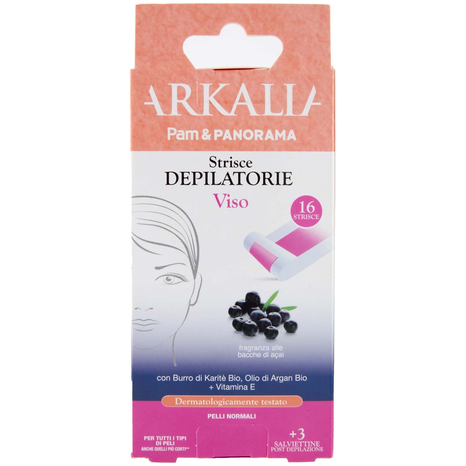 ARKALIA Strisce Depilatorie Viso Pelli Normali 16 pz + 3 Salviettine Post Depilazione – immagine 2