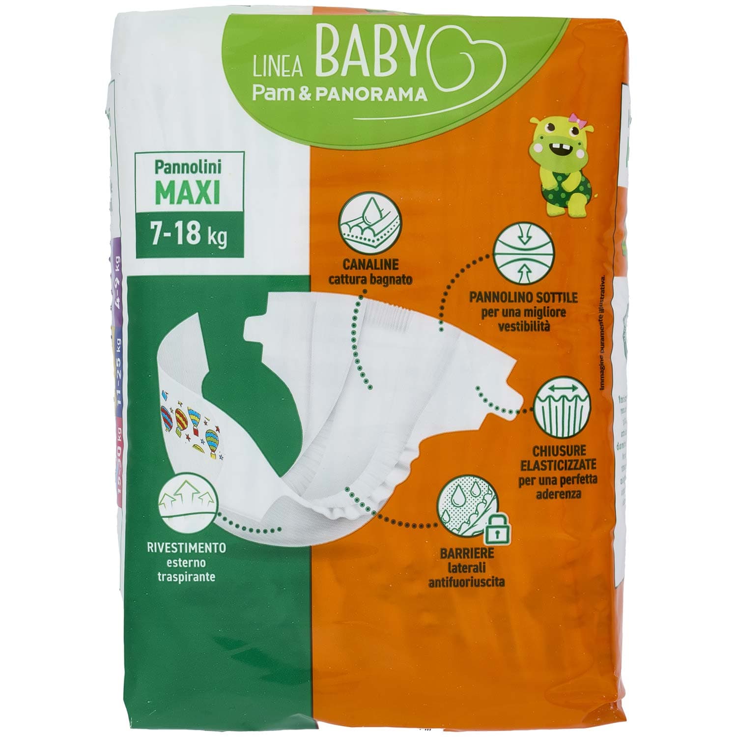 PAM PANORAMA Linea Baby Pannolini Maxi Taglia 4 7-18 Kg 18 pz – immagine 4