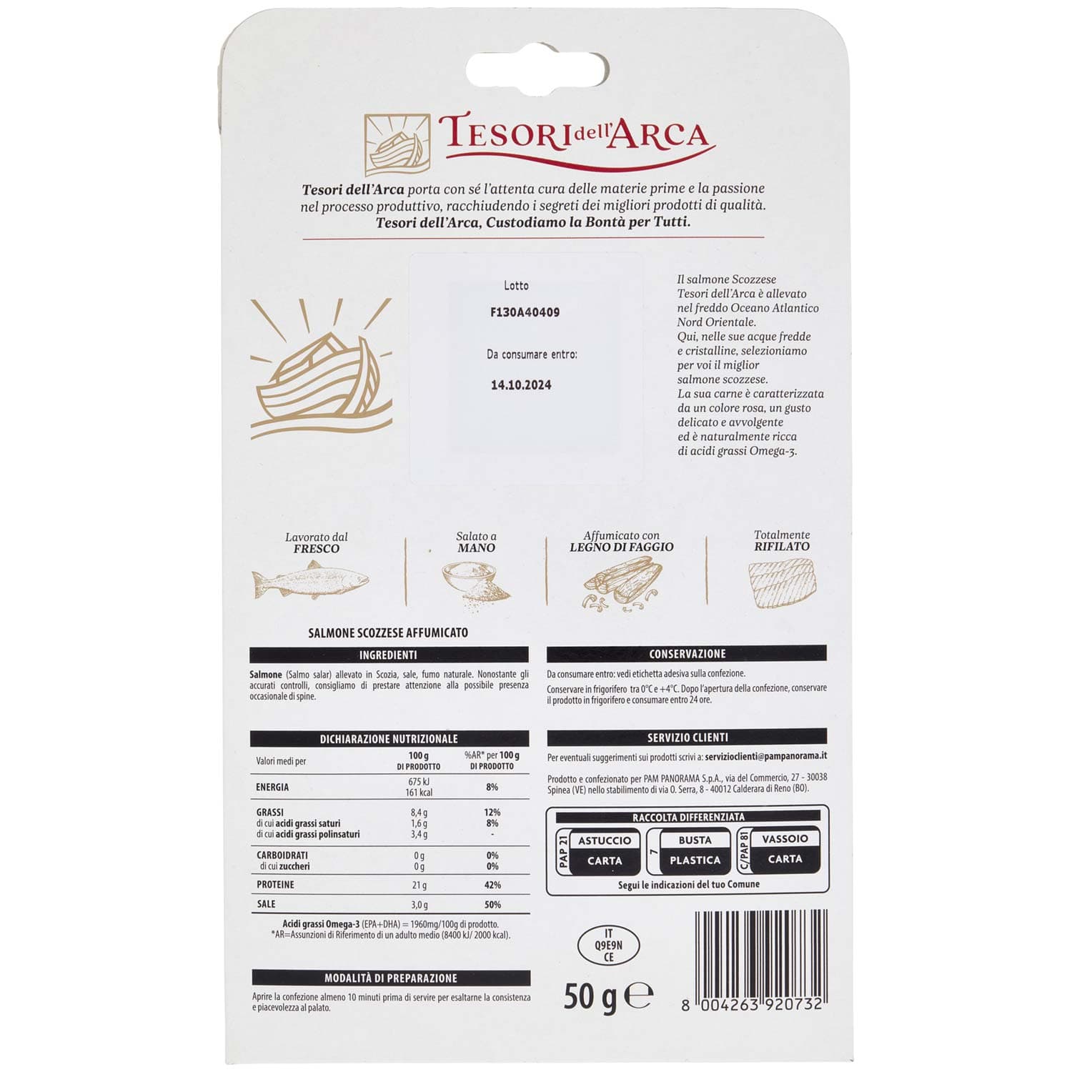 TESORI DELL'ARCA Salmone Scozzese Affumicato con Legno di Faggio 50 g – immagine 4