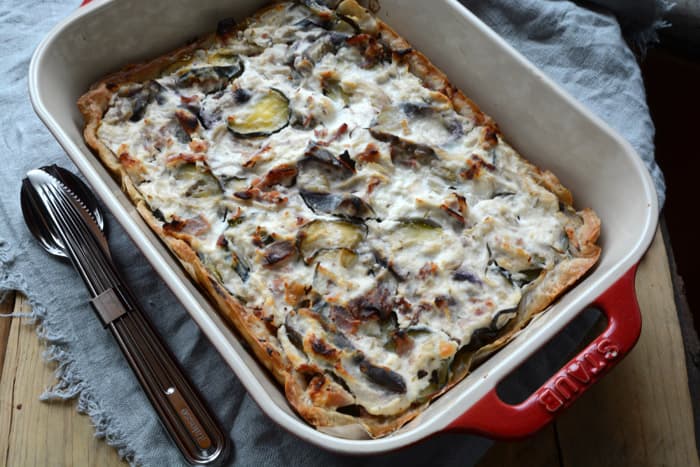 Crostata di zucchine e melanzane al prosciutto