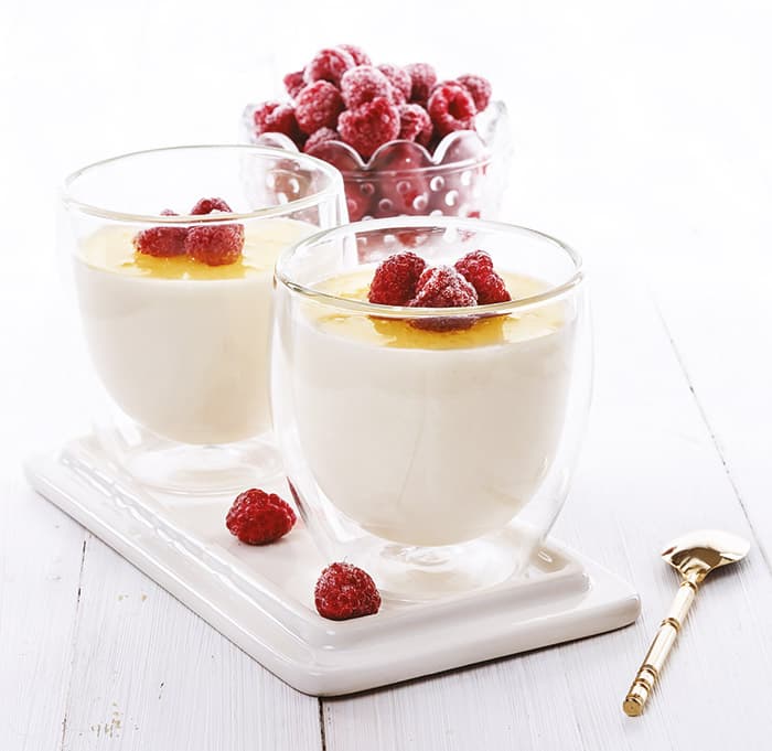 Biancomangiare al latte di soia con piccola insalata di frutti di bosco