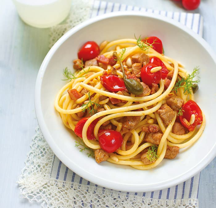 Bucatini tonno, pomodorini e finocchietto