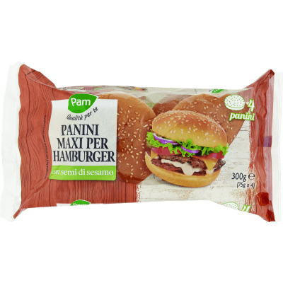 PAM Qualità per te Panini Maxi per Hamburger 4 x 75 g