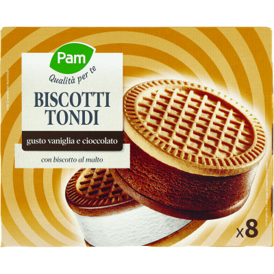 PAM Qualità per te Biscotti Tondi gusto vaniglia e cioccolato 8 x 35 g