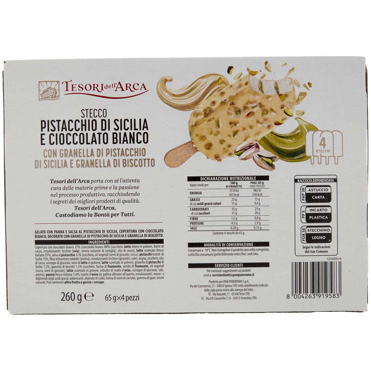 TESORI DELL'ARCA Stecco Pistacchio di Sicilia e Cioccolato Bianco 4 x 65 g – immagine 4