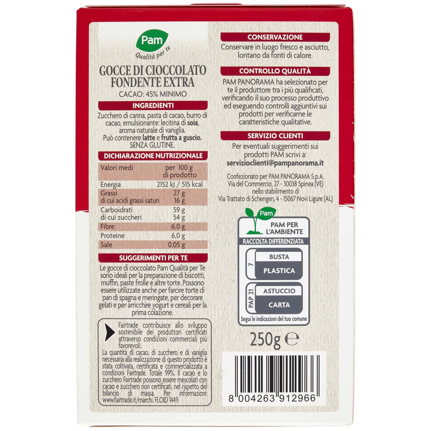 PAM Qualità per te Gocce di Cioccolato fondente 250 g – immagine 4